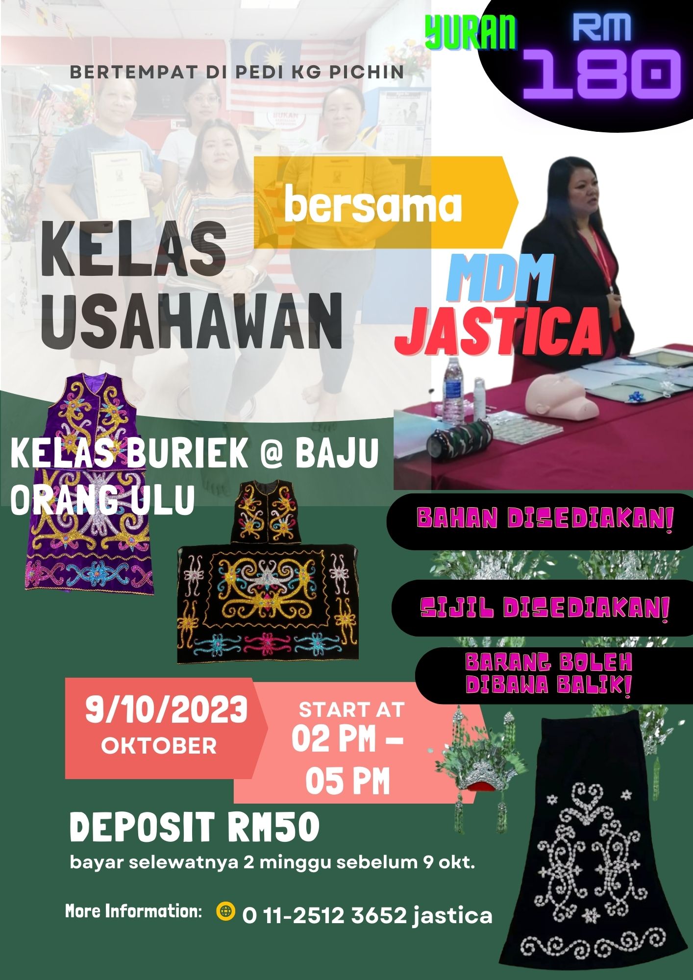 Masa 9102023 Jam 2.00pm-5.00pm Deposit RM50 bayar selewatnya 2mggu sebelum 9 okt. 2